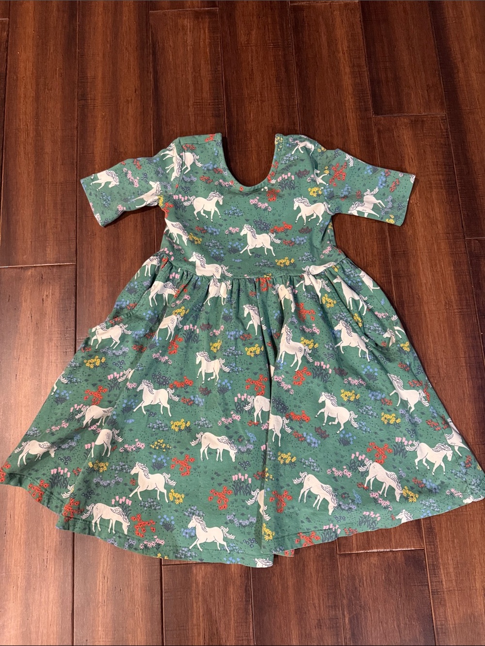 Hanna Andersson Green Unicorn Print Twirl Dress
